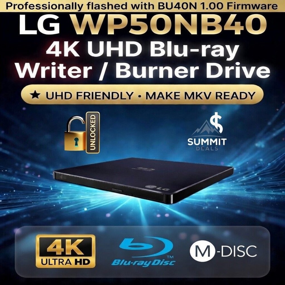 LG WP50NB40 External UHD Friendly 4K Blu-ray Burner LibreDrive MakeMKV DVDFab