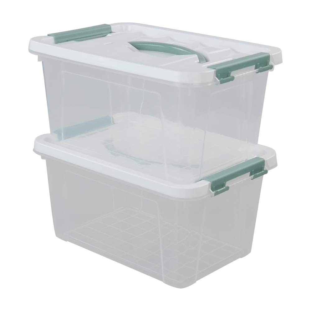 6 Quart Clear Storage Bins with Lid and Green Handle, Multipurpose Stackable ...