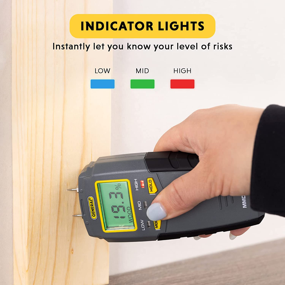 MMD4E Digital Moisture Meter, Water Leak Detector, Moisture Tester, Pin Type, Ba