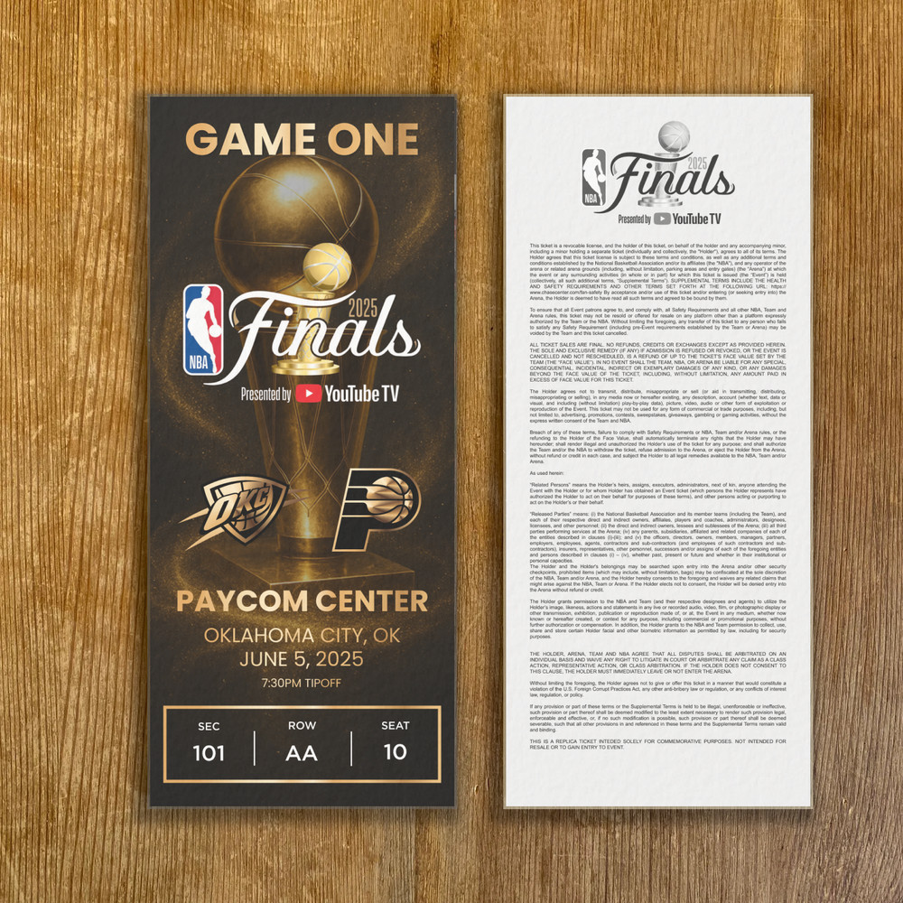 2025 NBA FINALS Thunder vs Pacers Replica Customizable Ticket Stub Any Seat/Game
