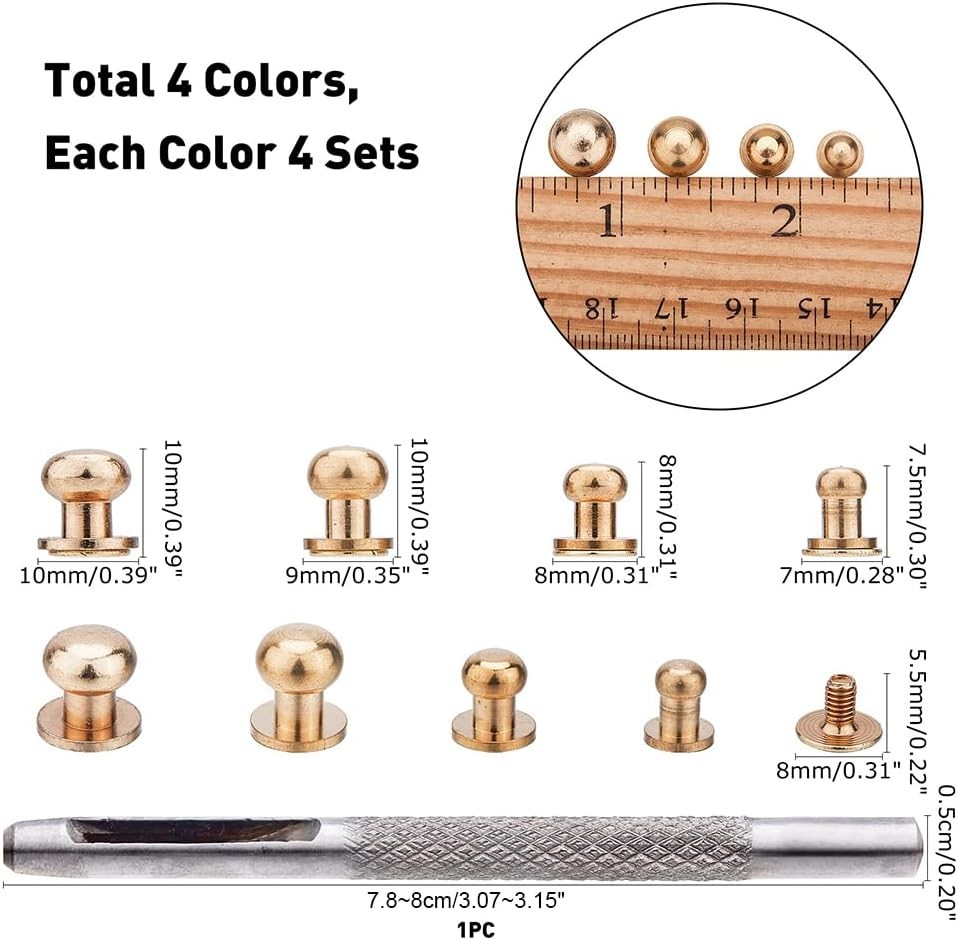 64 Sets 4 Colors Button Studs, 7 8 9 10mm Metal Studs Rivets Screwback Spots ...