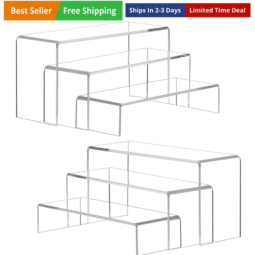Large Acrylic Display Risers, 2 Sets11.2”L~11.6”L~12”L Clear Rectangular Show...