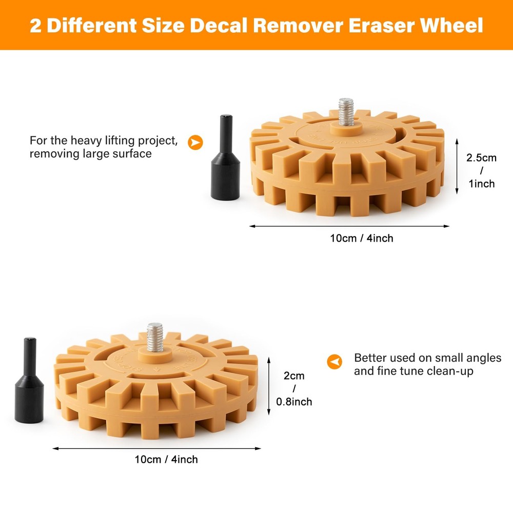 Gomake Decal Remover Eraser Wheel Tool Kit with Drill 2 Pack Slotted, Mix