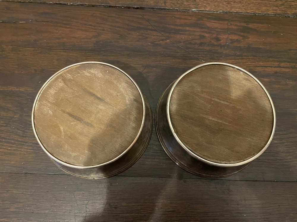 Antique / Vintage Pair Wine Coasters Silver Plate