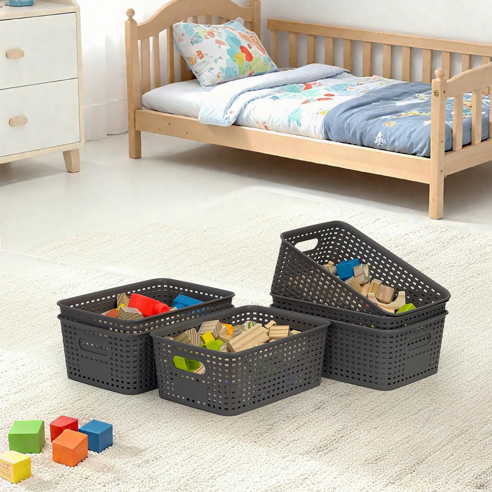 3 Pack Plastic Storage Baskets with Handles,Stackable Organizer Bins for Clos...