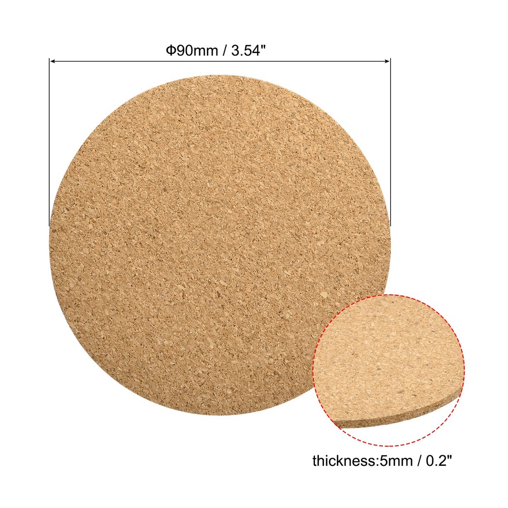 90mm(3.54") Round Coasters 5mm Thick Cork Cup Mat Pad for Tableware 4pcs