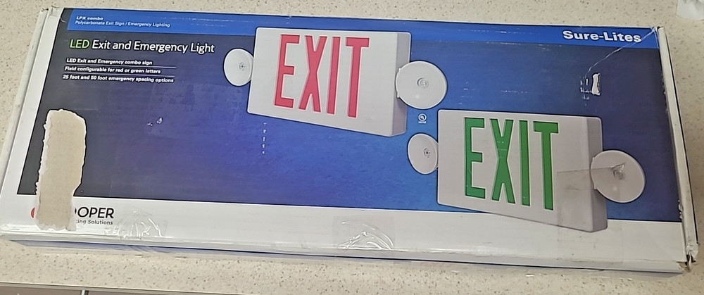 EmergencyLight Exit Sign Combo White Integrated LED Lighting 2 Head 2.5 Watt A1