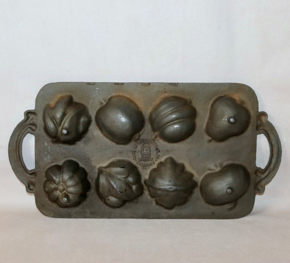 John Wright ~ Fruit Vegetable & Leaves ~ 1984 Cast Iron Muffin Biscuit Mold