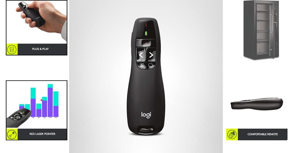 Wireless Presentation Remote with 50ft Range & Red Laser Pointer for Confidence