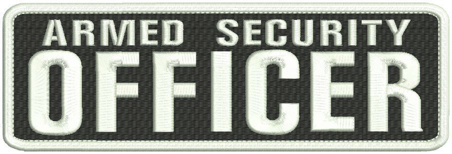 Armed Security Officer embroidery patch 3x9 hook white
