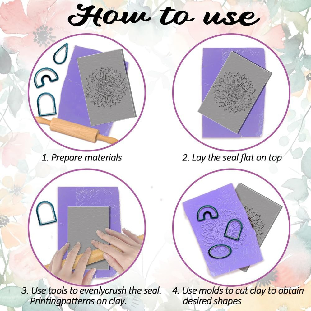 4PCS Polymer Clay Flowers Leaves Texture Sheets Set for Using with Clay Cutters,