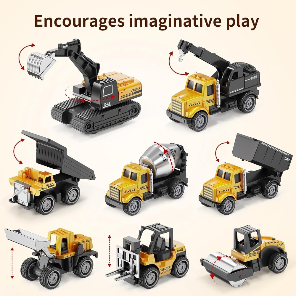 Alloy Mini Construction Vehicles Set – Durable, Educational, Pull-Back Fun fo...
