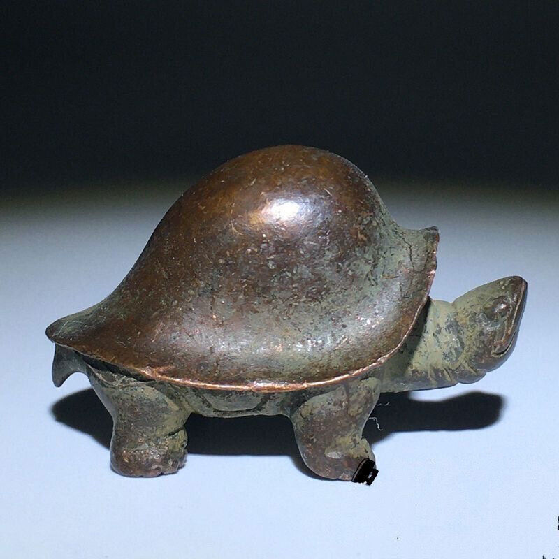 Old Chinese Handmade Solid Red Copper Longevity Turtle Tea Pet Statue