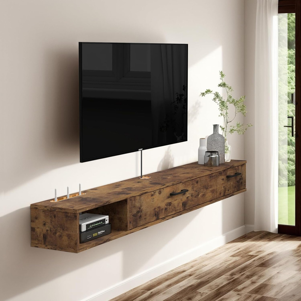 Rustic 47" Farmhouse Floating TV Stand with 2 Doors - Wall Mounted Console