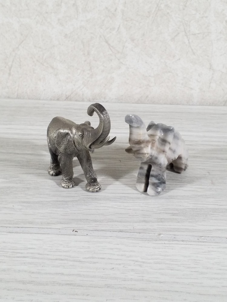 1 SMALL PEWTER ELEPHANT and One Small Onyx Marble Elephant