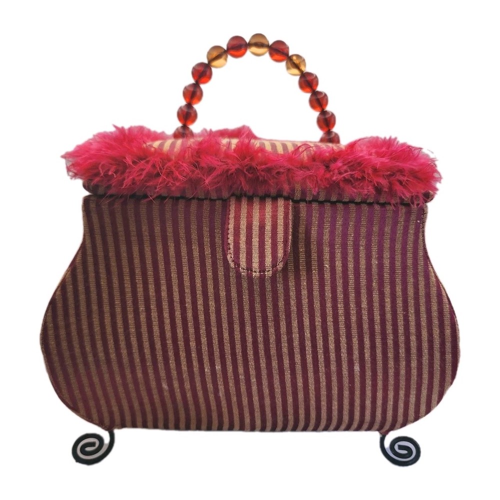 Funky Ecclectic Handbag Shaped Sewing Storage Trunk Red Footed Beaded Handle