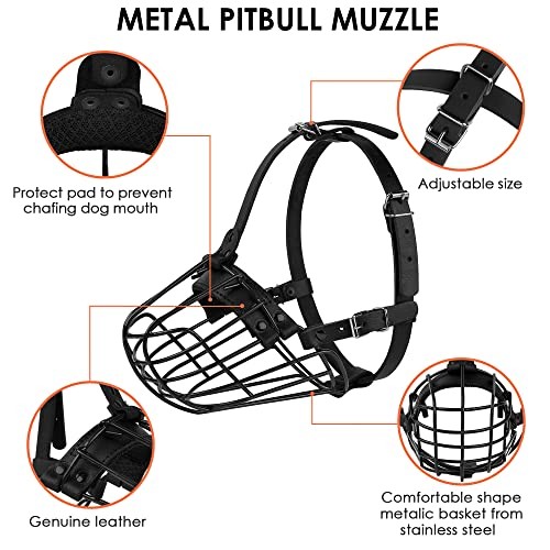 Pitbull Dog Muzzle Metal Mask Amstaff Secure Wire Basket Adjustable Black