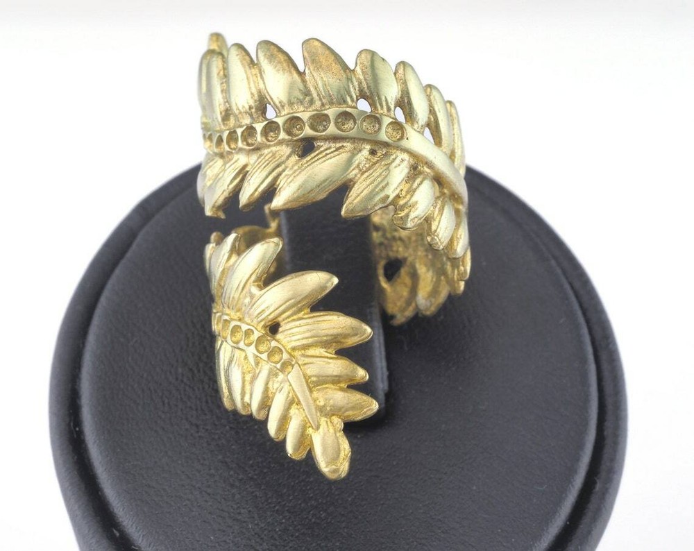 Leaves Ring Adjustable Bezel Raw brass (17mm 7US inner size - Adjustable ) 3674