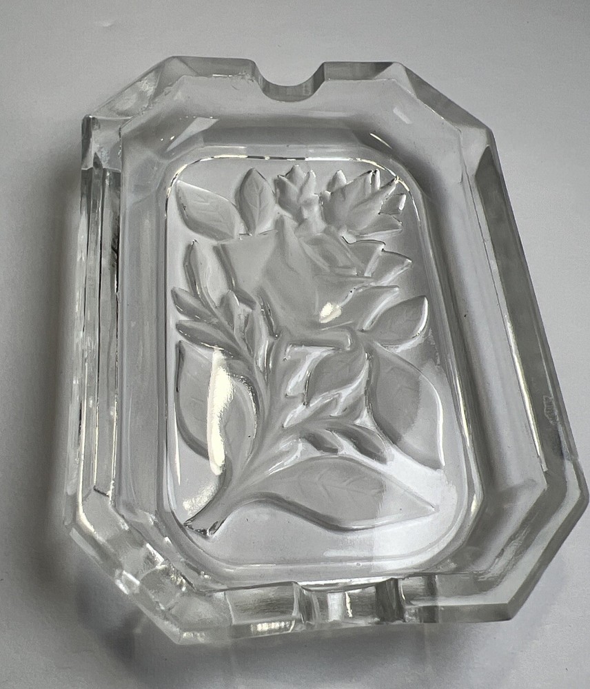 Decorative Clear Glass Rose Pattern Rectangular Hotel & Motel 2-Slot Ashtray