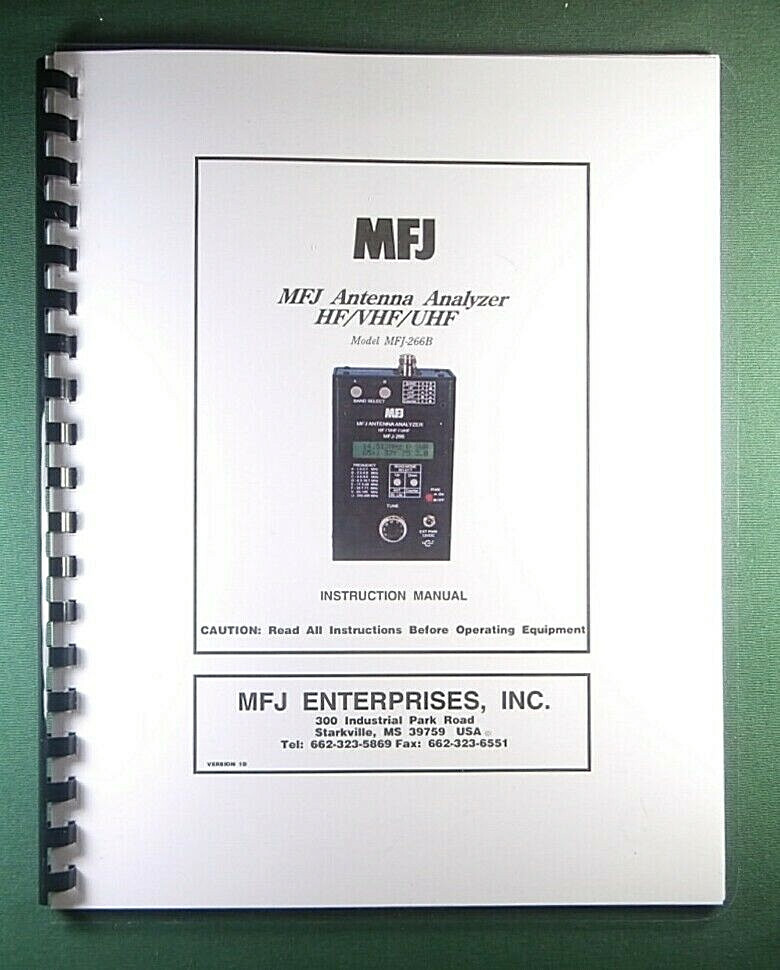 MFJ 266B Antenna Analyzer Instruction Manual: w/Clear Protective Covers!