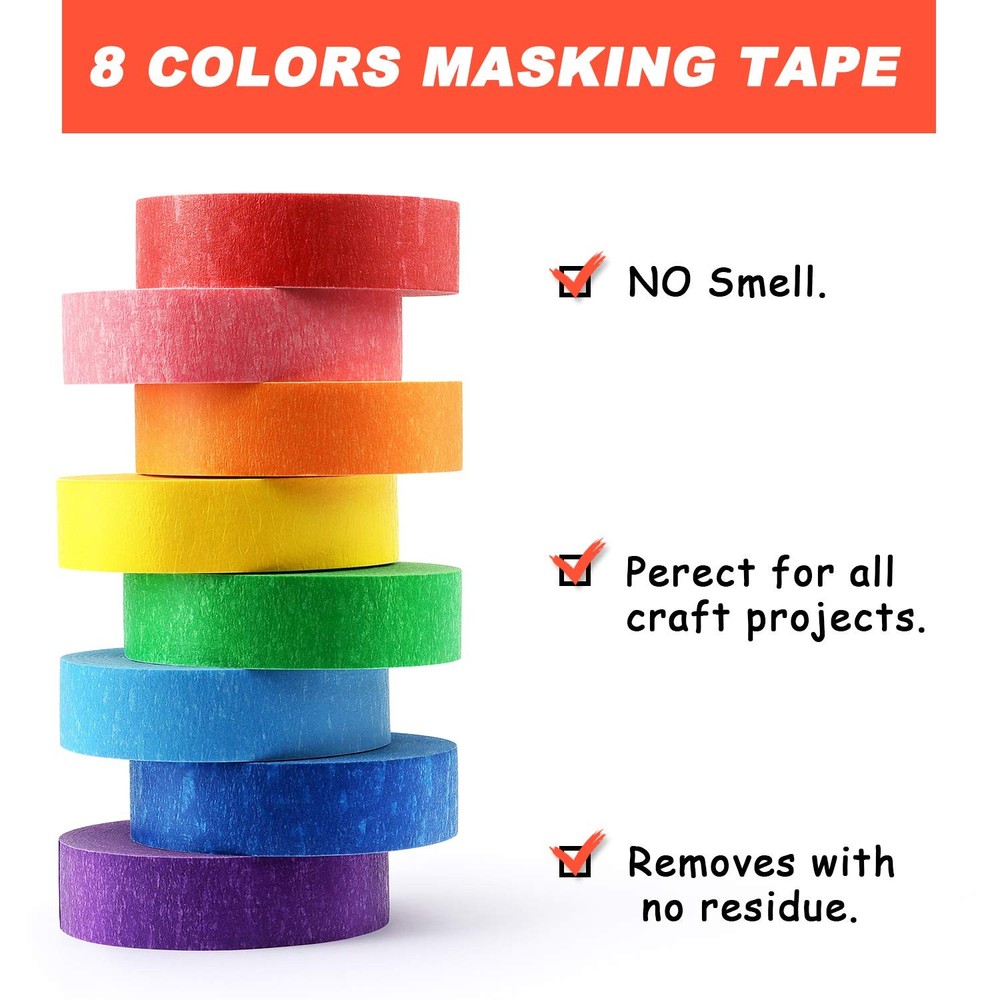 Decorative Painters Tape - 8 Color Variety for Creative Projects & Coding