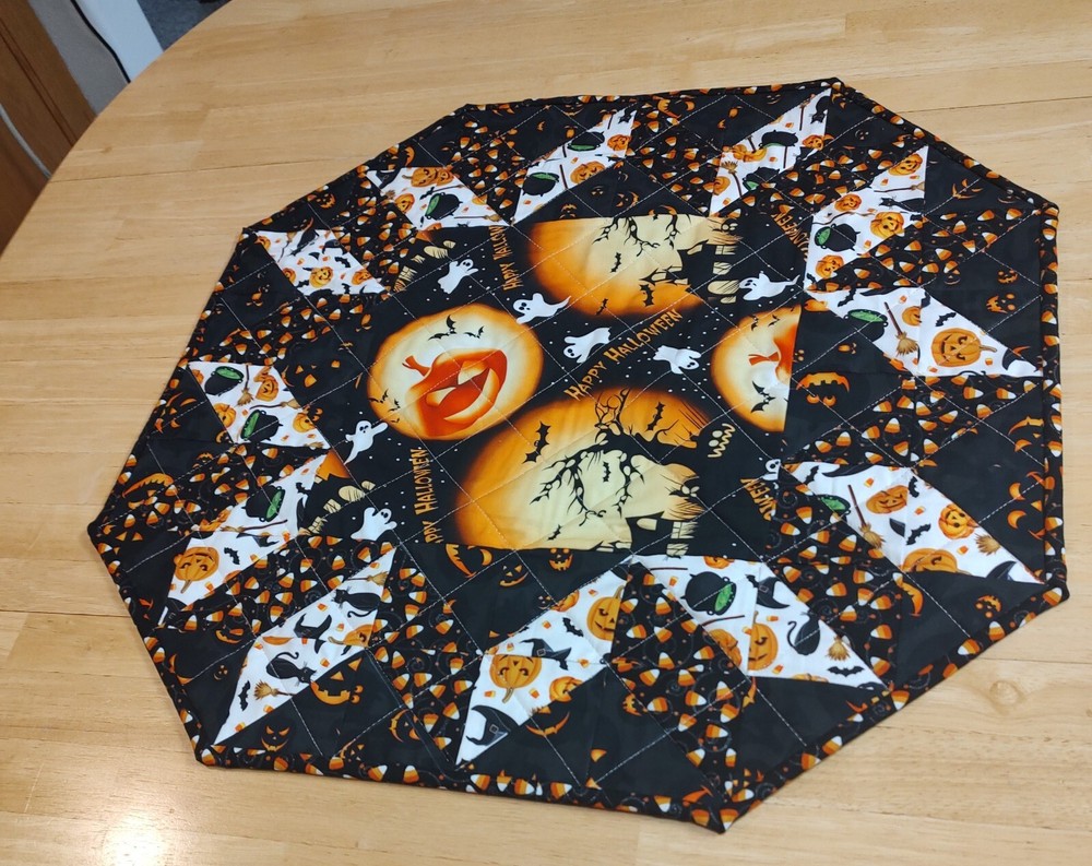 Halloween Table Topper, 24",  REVERSIBLE, Quilted With Silver Thread, Gorgeous!