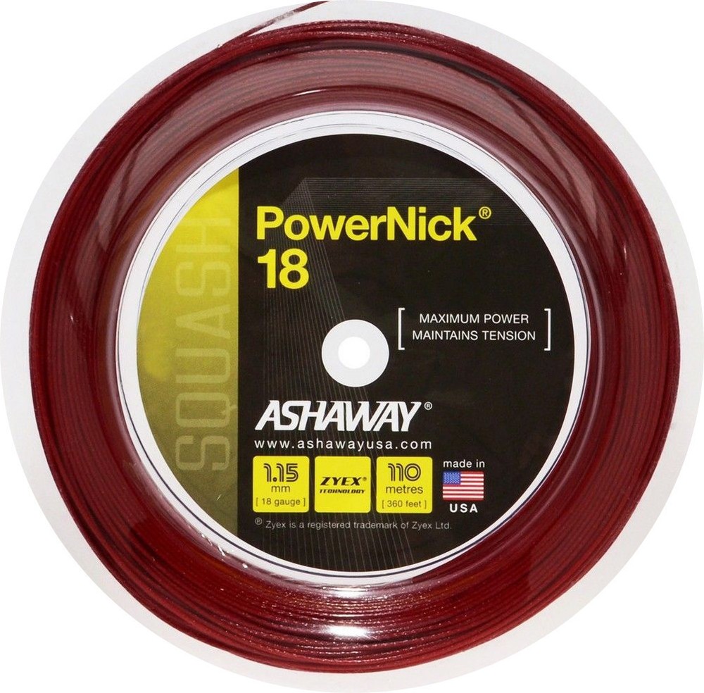 ASHAWAY POWERNICK 18 RED SQUASH RACKET STRING - 110m REEL