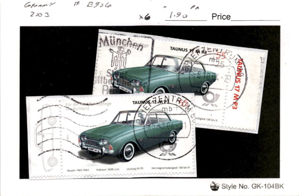 Germany, Postage Stamp, #B926 (2 Ea) Used, 2003 Automobile (AC)