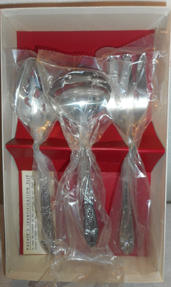 Oneida Stainless 3pc Serving Set Artistry DOWRY Pattern Meat Fork Spoon Ladle