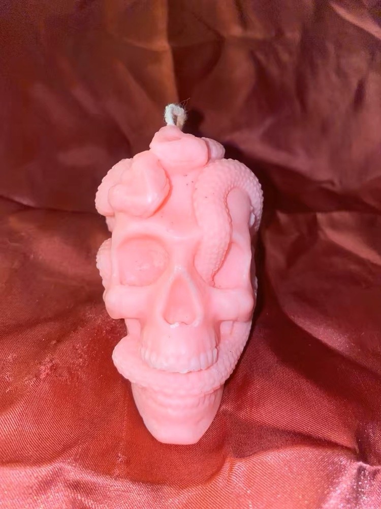 Pink Snake Skull Candle