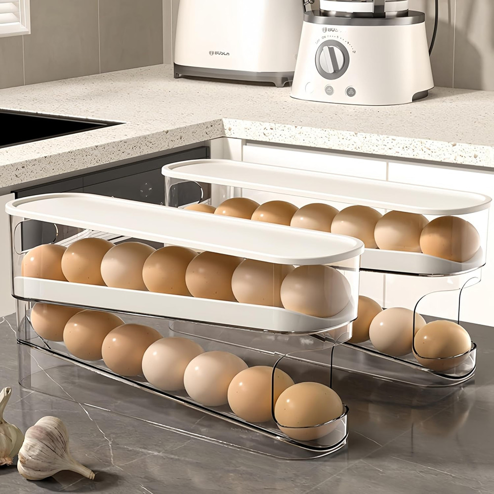 Erichbow Auto Rolling Fridge Egg Organizer, Space Saving Eggs Dispenser for Refr