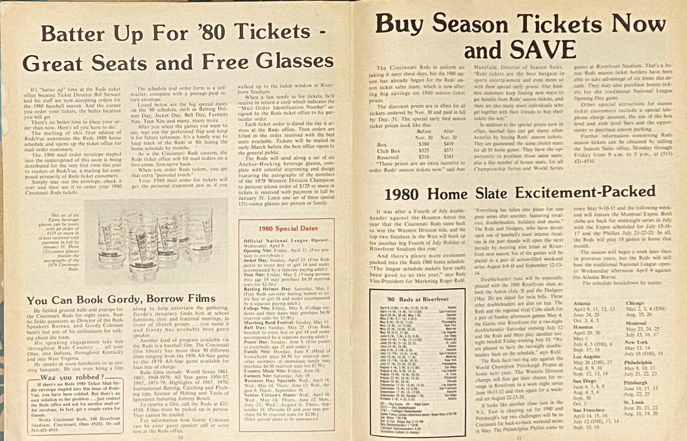 1979 REDS VUE VOL 2 NO 1 Mailer Program Cincinnati Reds With Ticket Order Form