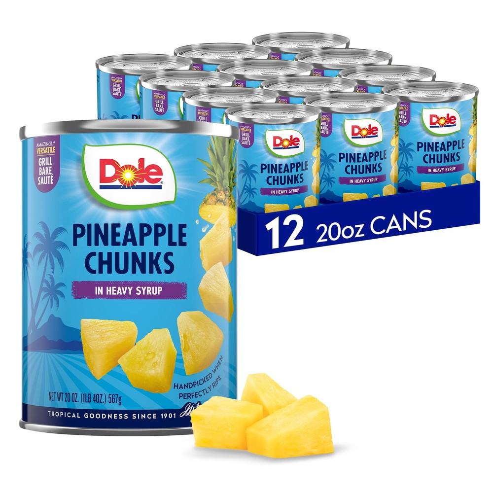 Dole Canned Pineapple Chunks in Heavy Syrup, 20 Oz, 12 Count