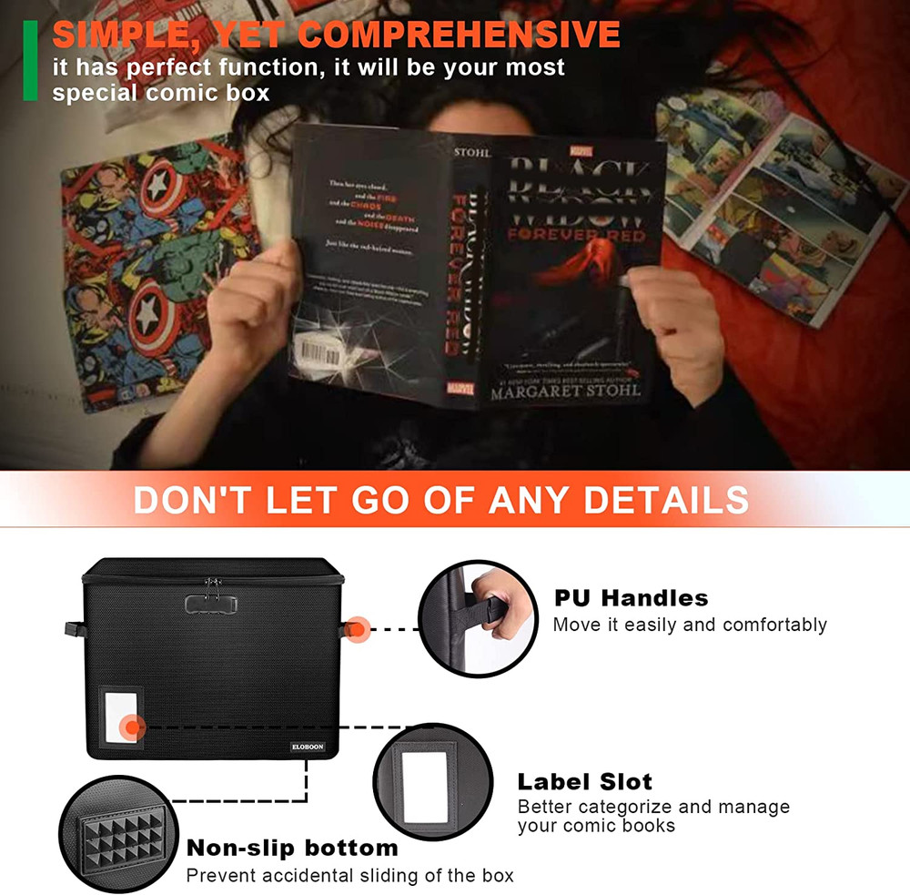 2 Pack Comic Book Storage Box, Fireproof & Water-Resistant Comic Book Box with