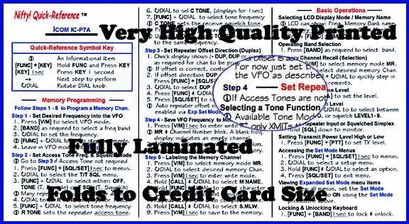 Nifty! Quick-Reference ICOM IC-P7A ~~~NEW!!~~