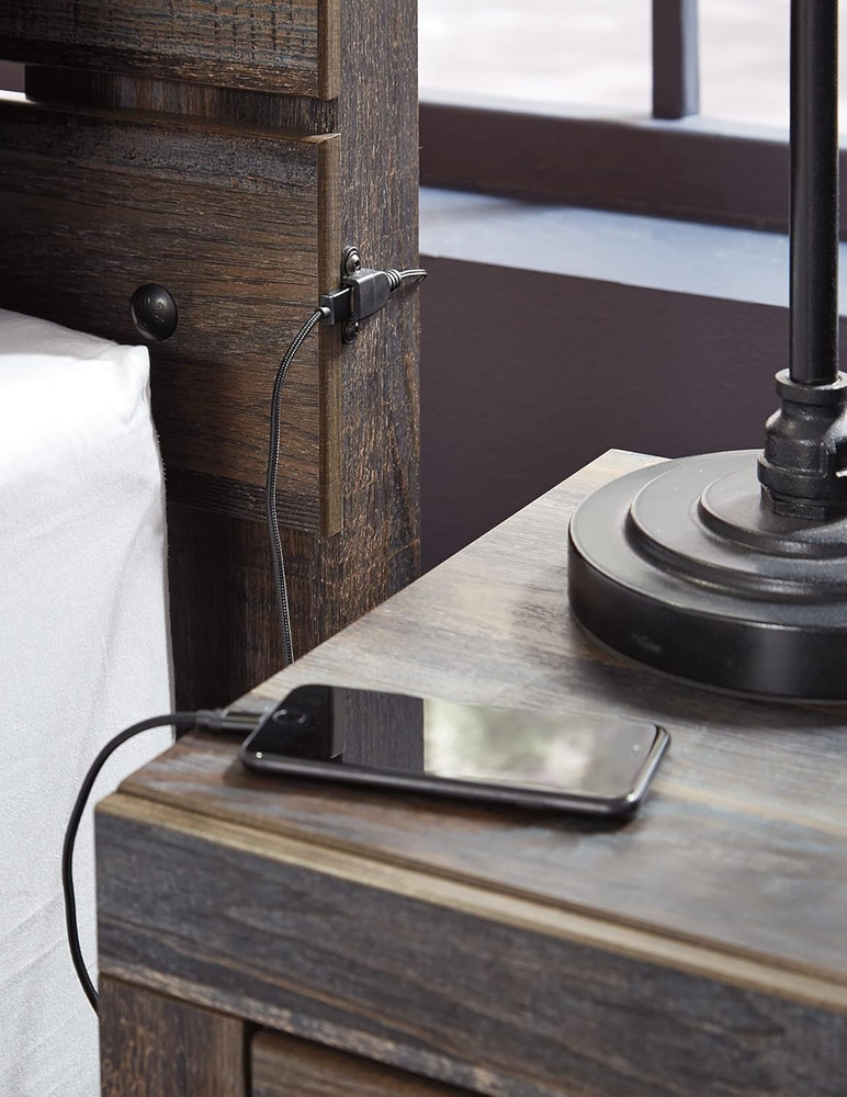 Drystan Rustic Panel Headboard ONLY with USB Charging Stations, Full, Brown