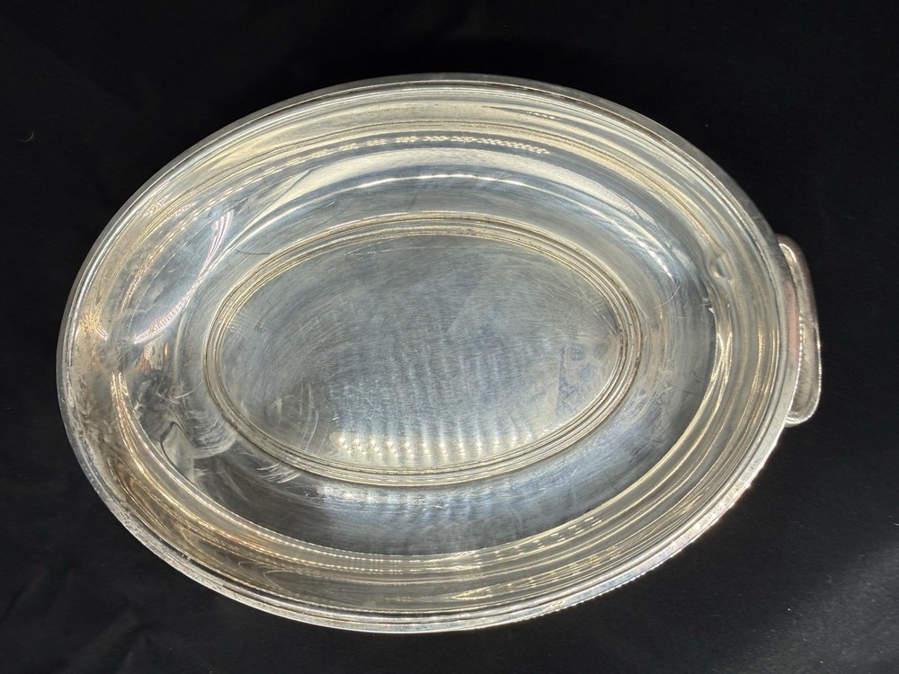 Crescent Silverware Co. Silverplate Split Serving Dish Covered W/ Glasbake
