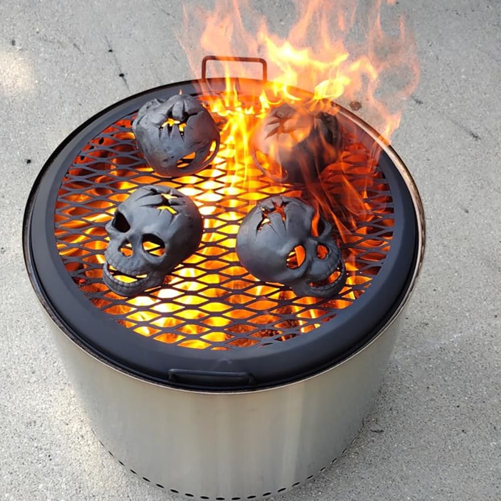 JTRF 2pcs Refractory Materials Fireproof Imitated Human Fire Pit Skulls Gray
