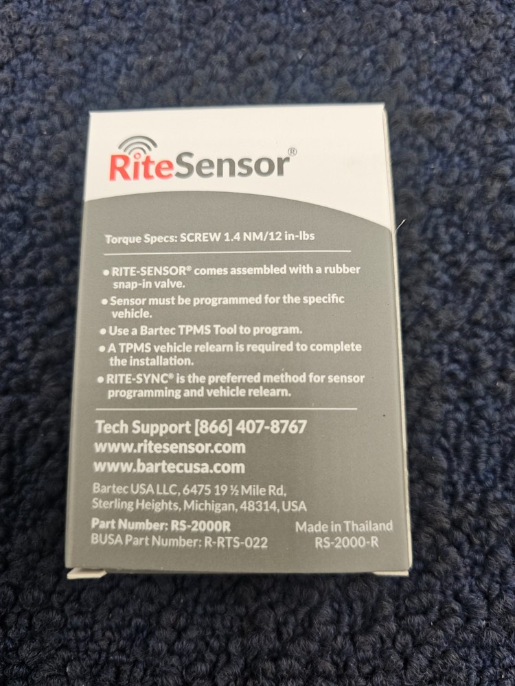 Bartec RiteSensor RS-2000R: Programmable TPMS Sensor Fits 04-25 Acura MDX