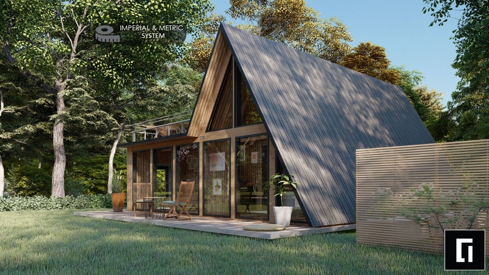 A-Frame House Plans 750sq ft Beds 1 Baths Terrace Roof