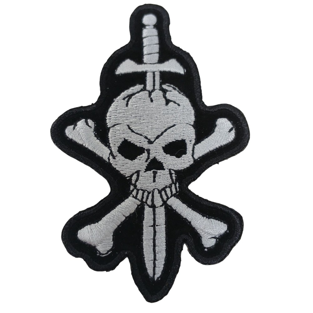 Skull & Crossbones Sword Embroidered Iron-On Patch Gothic Pirate  #D4-4