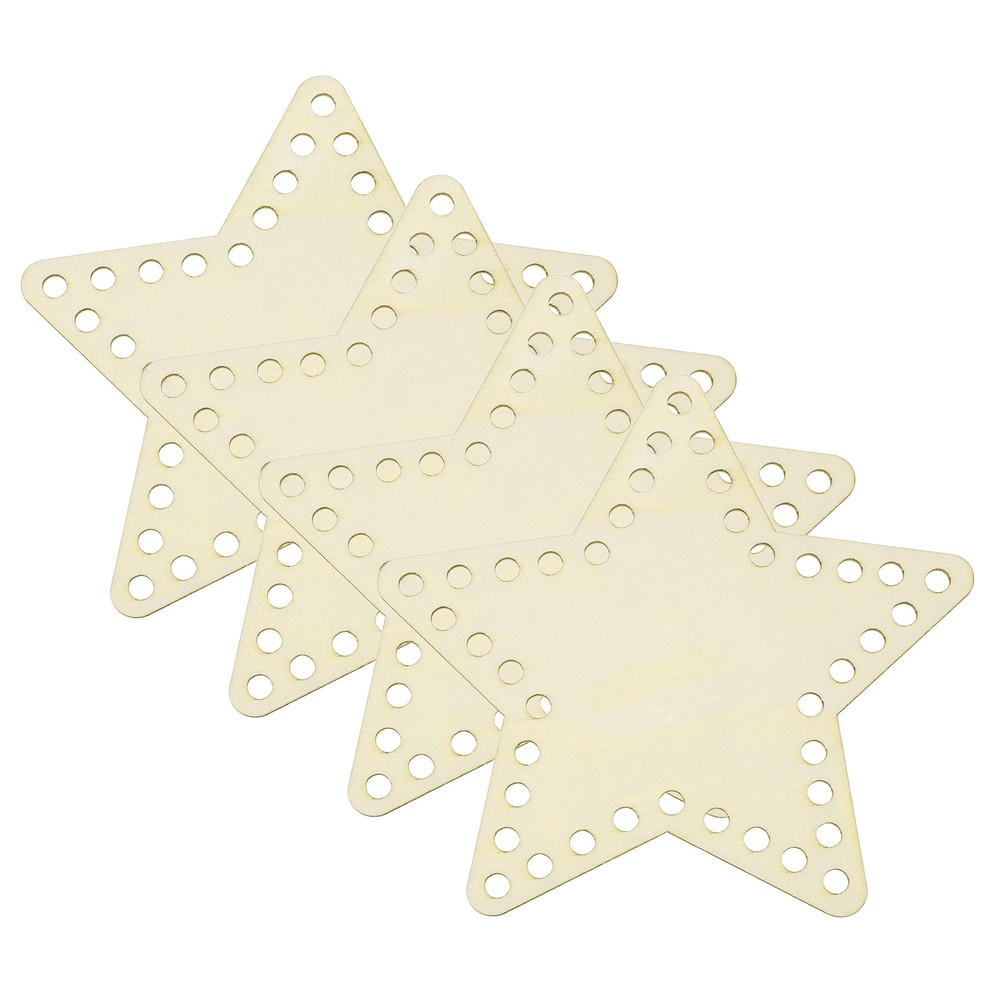 4Pcs Crochet Basket Base, 6 x 6" Basket Bottoms Star Shape Wood Base