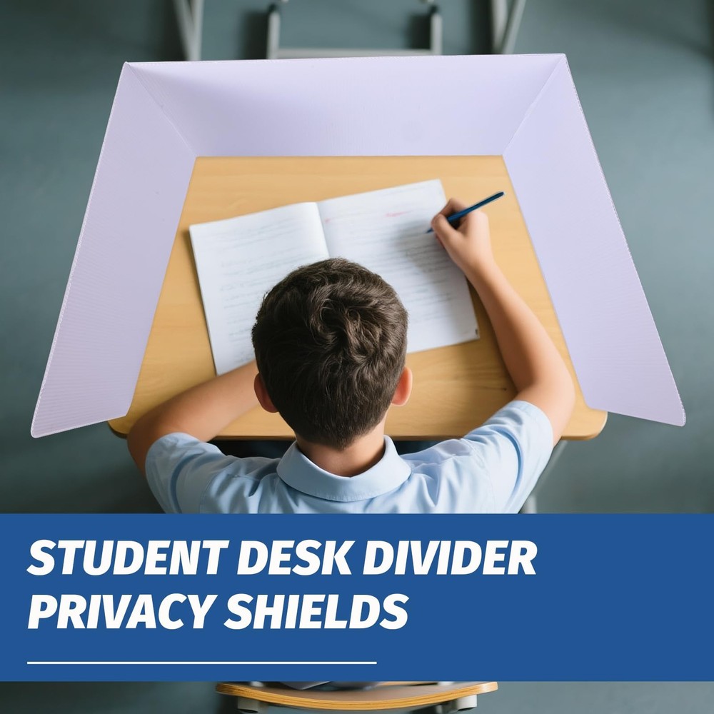 Student Desk Divider Privacy Screen 3-Fold Plastic Testing Shield White 17x14"