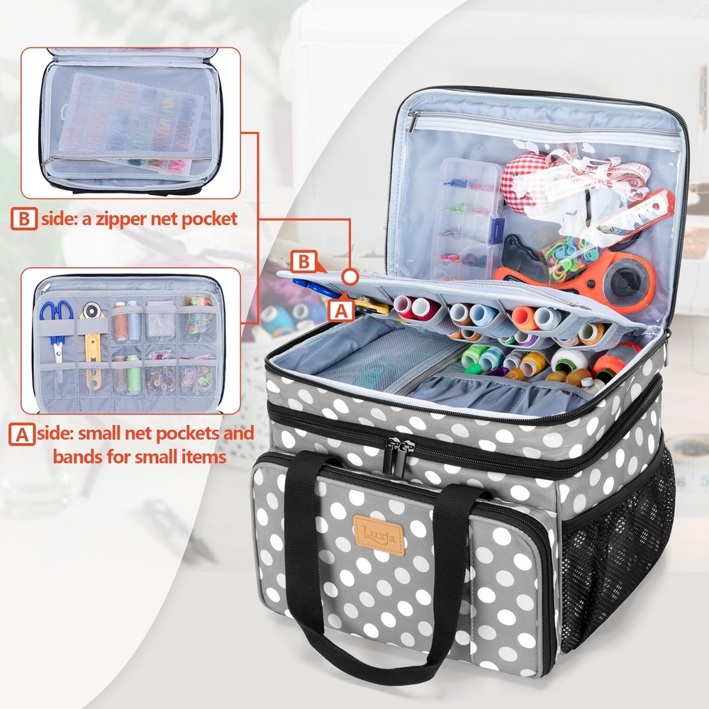 LUXJA Large Sewing Organizer with Many Compartments, 2 Layers Sewing Accessor...