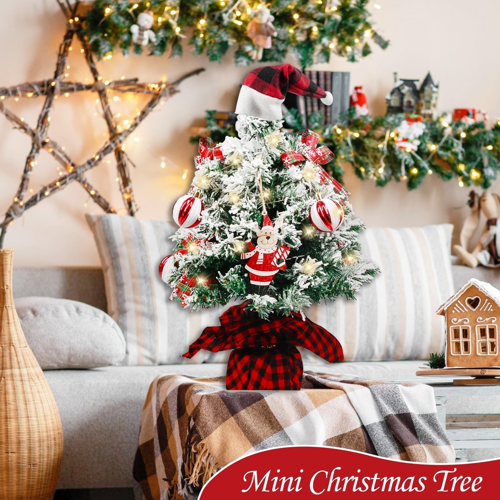 Mini Christmas Tree, 24 Inch/2 FT Lighted Tabletop Artificial Xmas Tree with ...