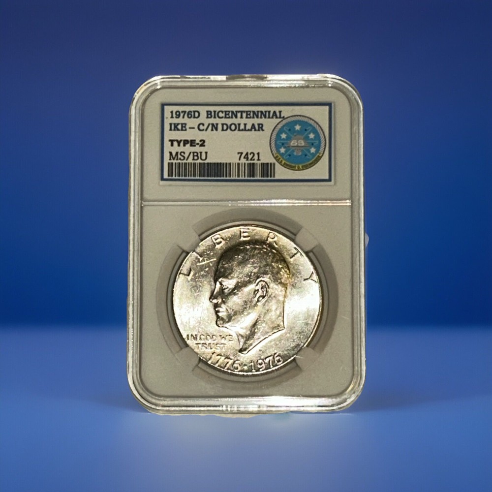 1976-D / IKE DOLLAR - USS EISENHOWER (COMMEMORATIVE KEEPSAKE SLAB) TYPE-2 BU/MS