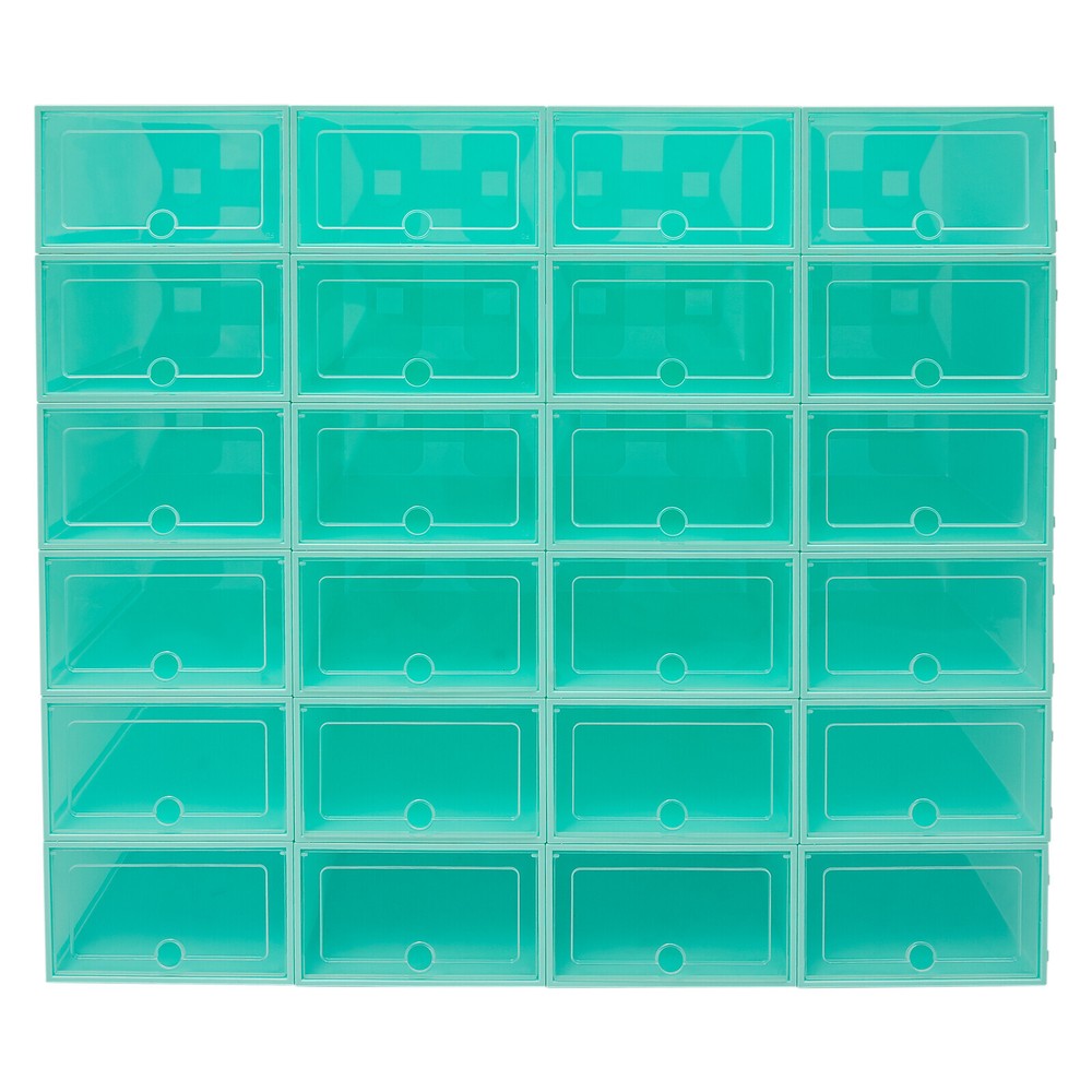 24Pack Foldable Shoe Box Storage Stackable Plastic Sneaker Case Organizer W/Lids