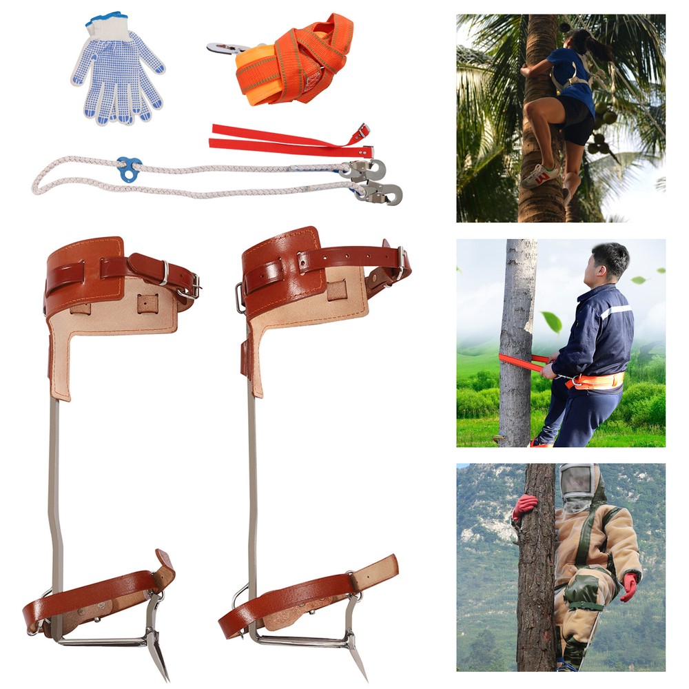 Tree Climbing Spike Set Adjustable Pole Climbing Spurs Kit W/Security Belt Strap