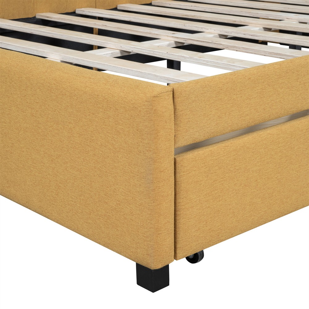 Full Size Daybed Upholstered Bed Frame Sofa Bed with 2 Storage Drawer Yellow US