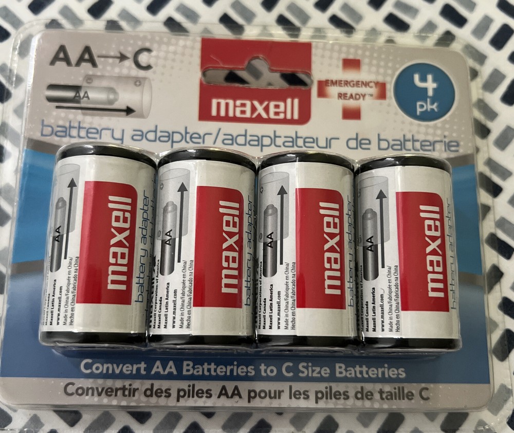 4xC Size Maxell Battery Adapters For AA Batteries.
